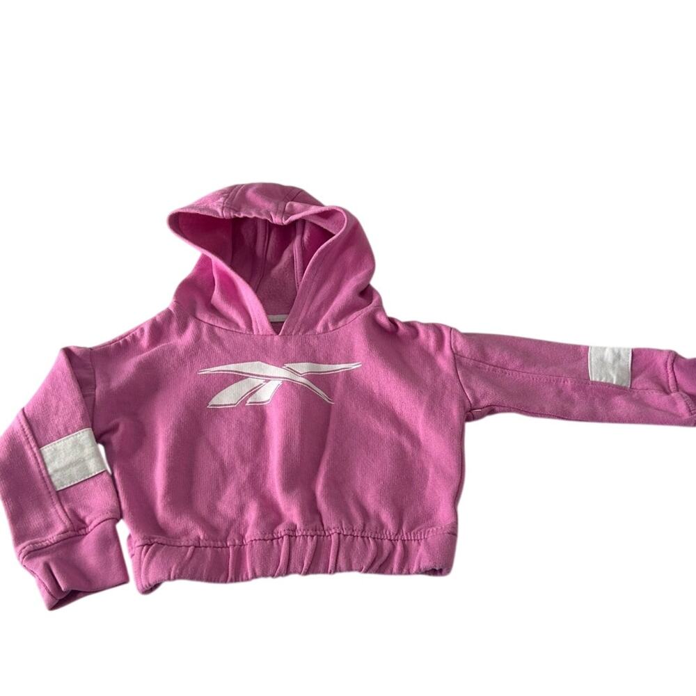 Reebok girls 2T cropped pink & white hoodie w/large vector logo